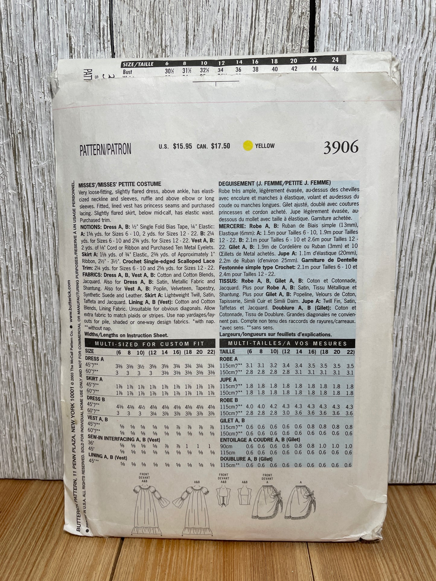 Butterick 3906 Historical Petite Pirate Bodice and Dress Pattern Costume Size 12-16 UNCUT FF Halloween