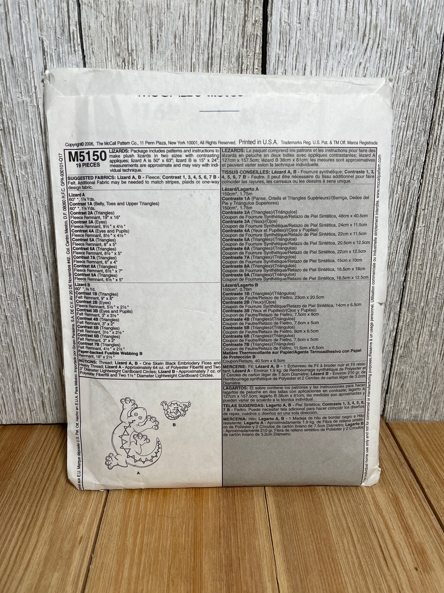 McCall's Crafts M5150 Children's Plush Lizard Body Pillow in Two Sizes Pattern UNCUT FF