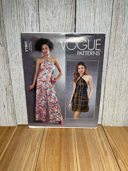 Vogue V1807 Halter-top Dress or Pantsuit with Pockets Size 4-14 Pattern UNCUT FF