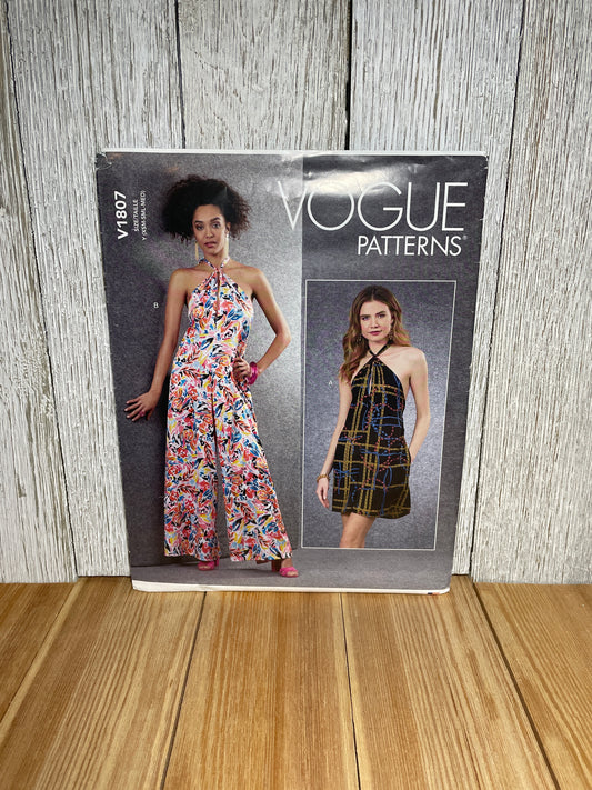 Vogue V1807 Halter-top Dress or Pantsuit with Pockets Size 4-14 Pattern UNCUT FF