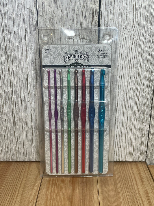 Yarnology Crochet Hook 8 Piece Set 3.25mm-6.5mm or D-K Aluminum Hooks NEW
