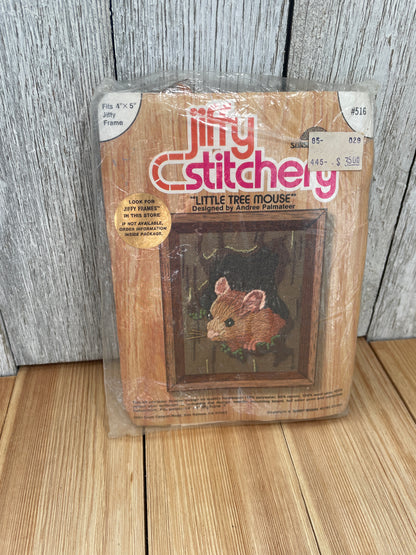 Vintage 1978 Jiffy Stitchery Little Tree Mouse #516 Crewel Embroidery Kit NEW UNOPEN