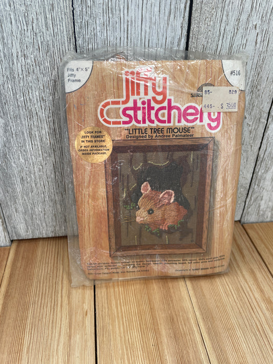 Vintage 1978 Jiffy Stitchery Little Tree Mouse #516 Crewel Embroidery Kit NEW UNOPEN