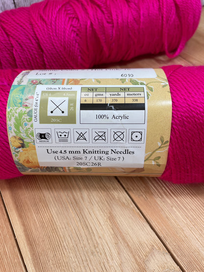 Yarn Bee Soft Secret Hot Pink Acrylic Yarn 2 Skein Bundle