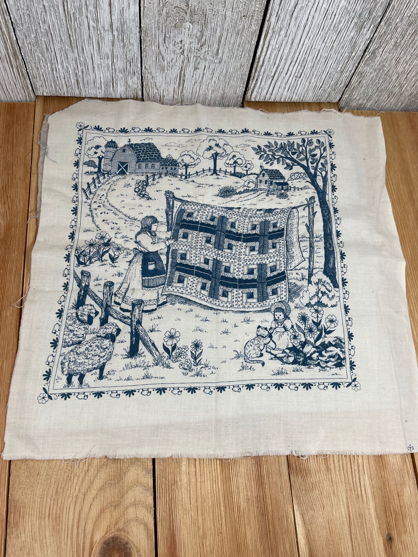 Smile Quilt Folk Art 11"x11" Blue and White Quilt Square Partially Hand-Quilted