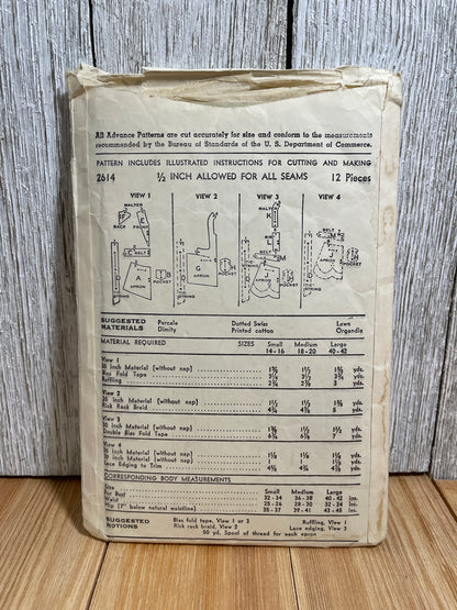 Advance Pattern 2614 Pointed Tiered Ruffled Apron Size Small 32"-34" Bust Pattern