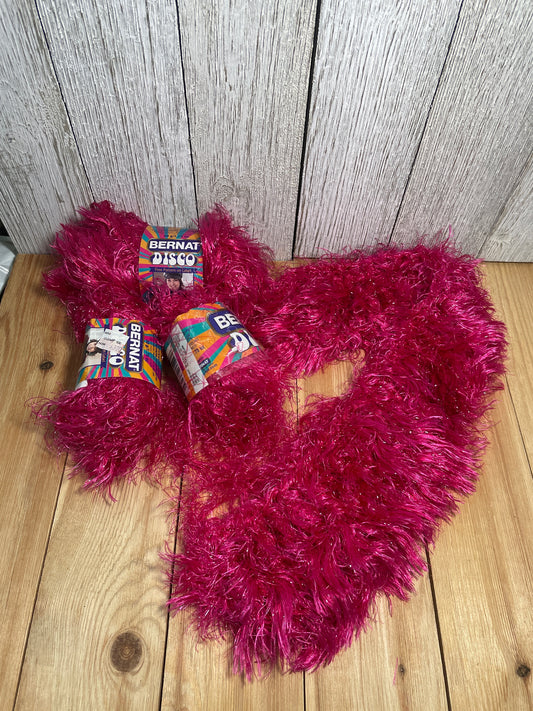 Bernat Disco Fuchsia Fever Pink Fur Yarn Vintage 3 Skein Bundle