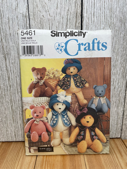 Simplicity Crafts 5461 Adorable Teddy Bears with Memory Jacket and Hat Pattern in Two Sizes UNCUT FF