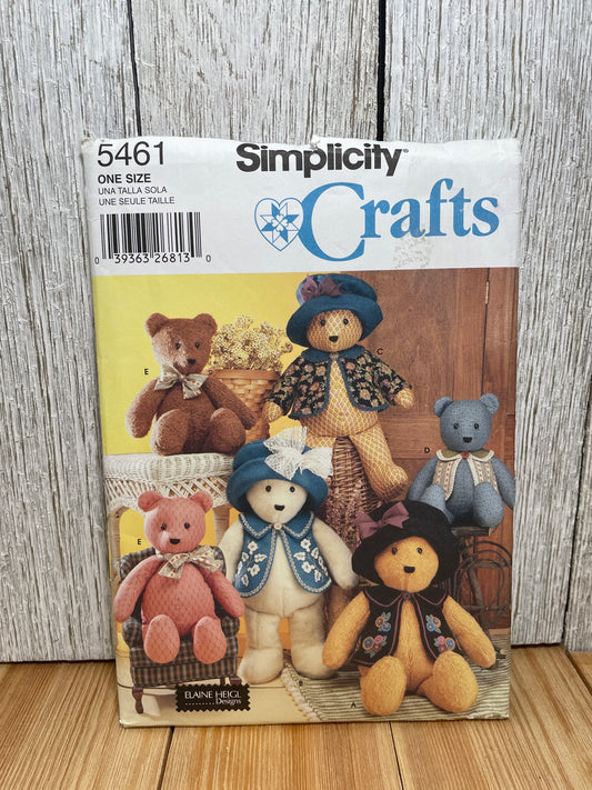 Simplicity Crafts 5461 Adorable Teddy Bears with Memory Jacket and Hat Pattern in Two Sizes UNCUT FF