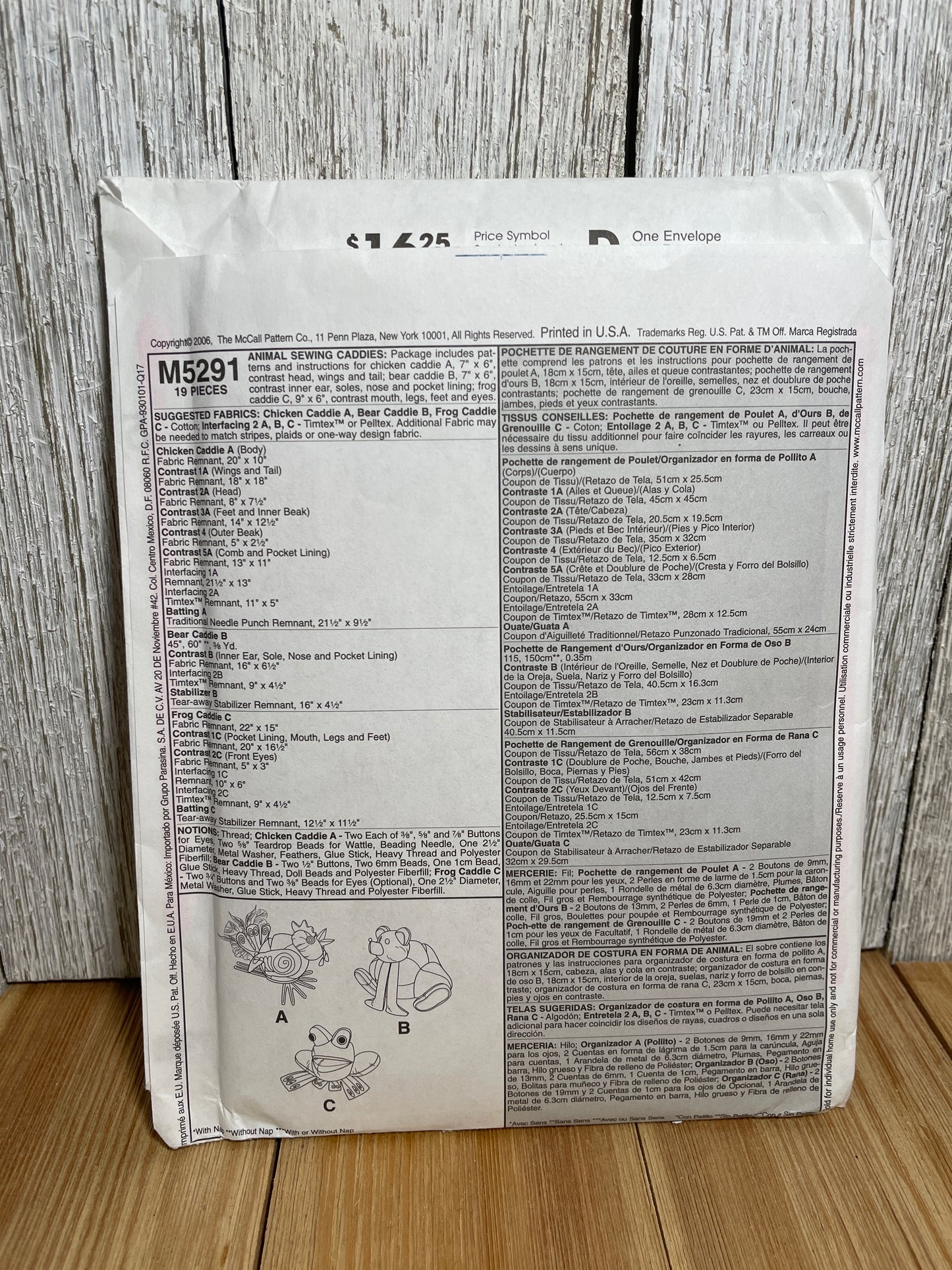 McCall's Crafts M5291 Chicken, Frog, Bed Sewing Caddies Scissor Holders Pattern UNCUT FF
