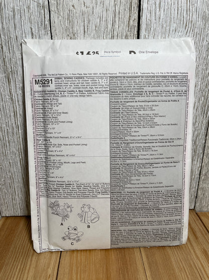 McCall's Crafts M5291 Chicken, Frog, Bed Sewing Caddies Scissor Holders Pattern UNCUT FF