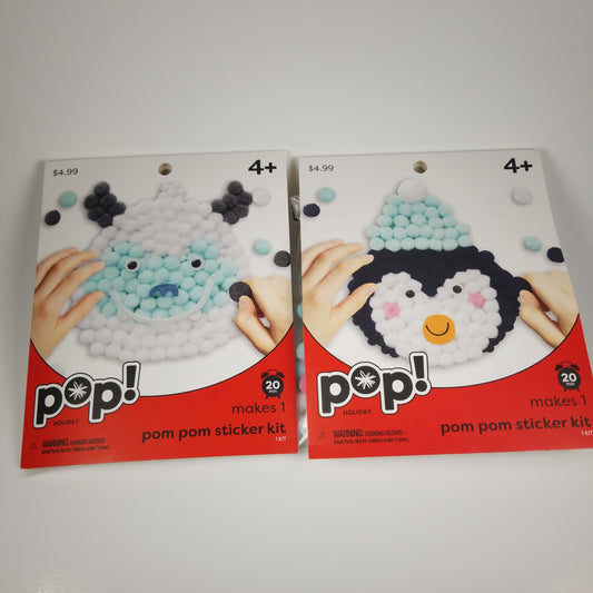 Christmas Pompom Sticker Kits Yeti and Penguin (2 kits)