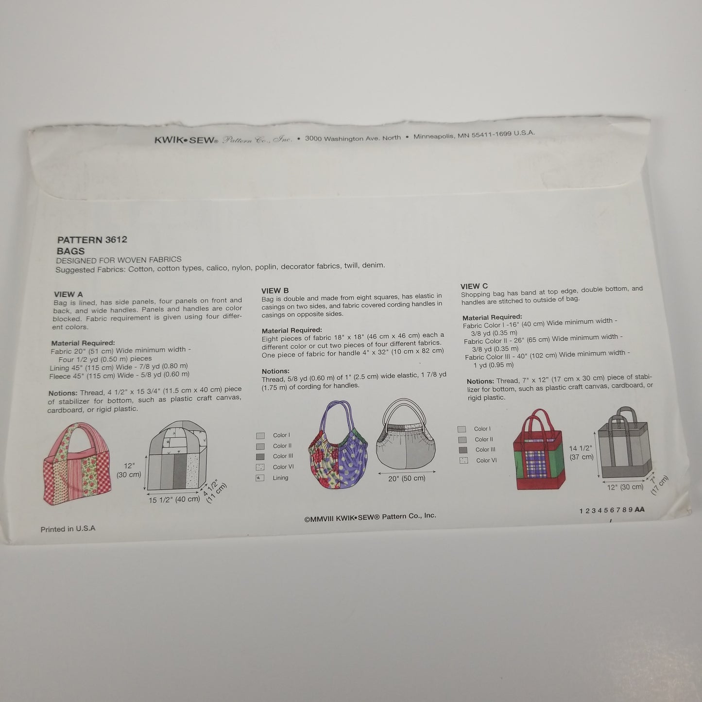 Kwik Sew Tote Sewing Pattern