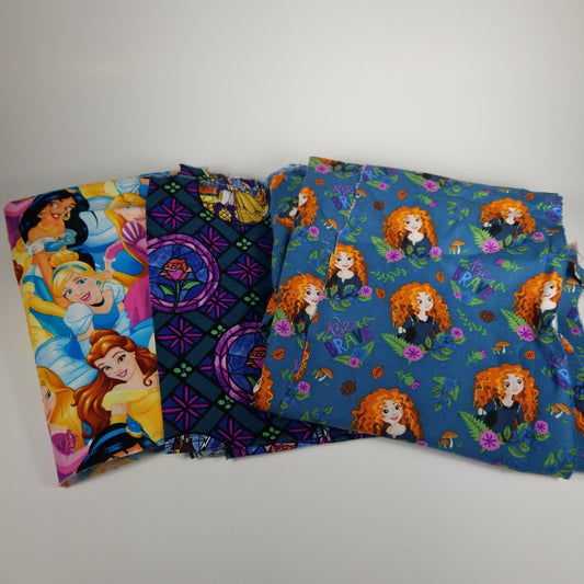 Disney princess cotton fabric bundle brave, beauty and the beast, cinderella, jasmine, tangled