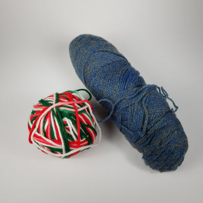 Mystery brand acrylic yarn (2 skeins) Christmas and blue denim