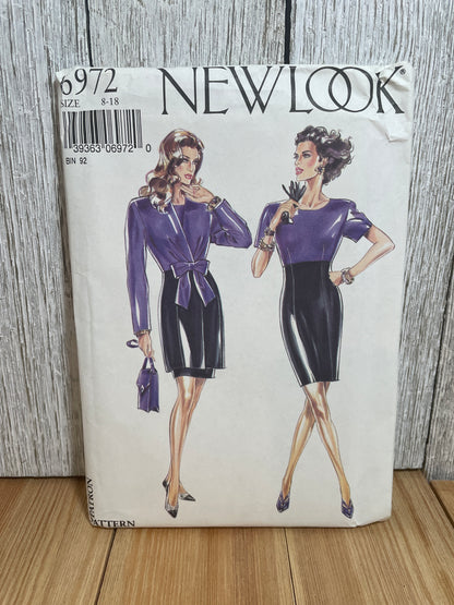 New Look 6972 Two Tone Circle Neck Dress and Wrap Jacket with Bow Pattern Size 8-18 UNCUT FF