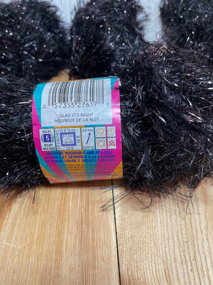 Bernat Disco Glad Its Night purple black fashion yarn 4 Skein Bundle