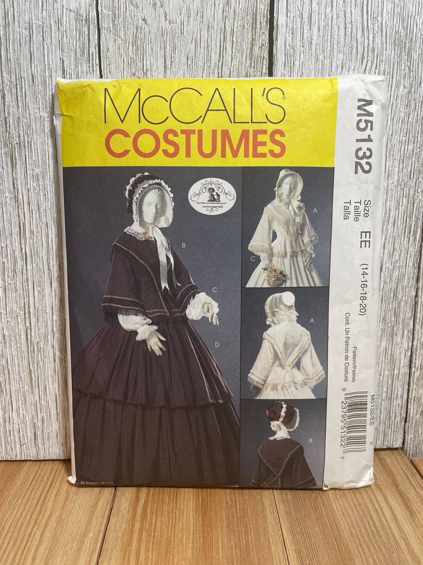 McCall's M5132 Costumes Civil War Gown Bonnet, Jacket, Dress Pattern Size 14-20 UNCUT FF
