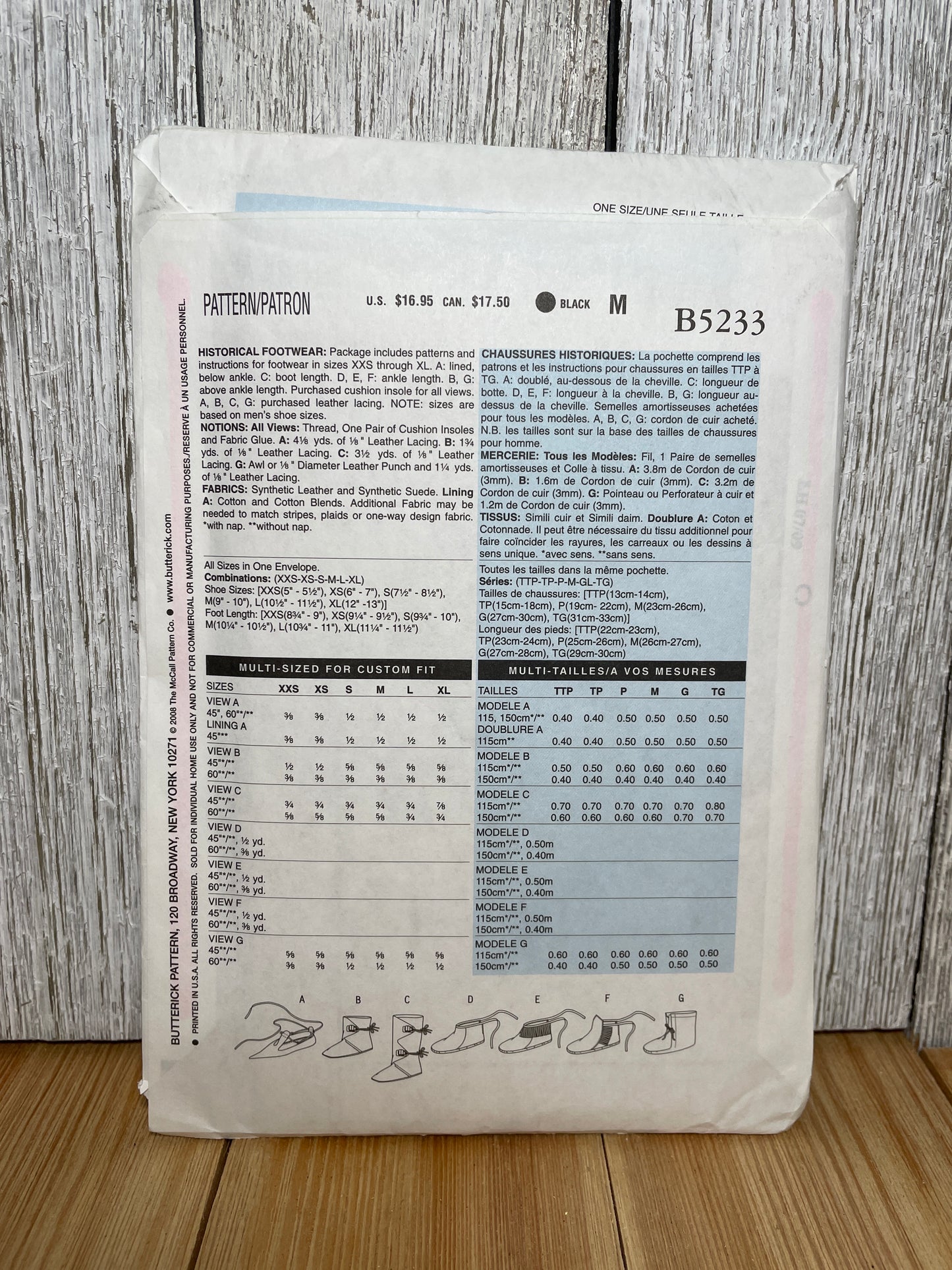 Butterick B5233 Historic Footwear Pattern Leather Boots, Moccasins, Slippers, Sandals Size 5"-13" UNCUT FF