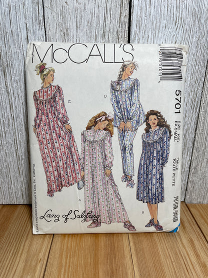 McCall's 5701 Large Yoke Lose Fit Sleepwear Dress Shirt Pants and Boots Size 6-8 Pattern Uncut FF