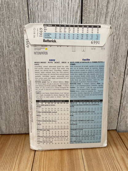 Butterick 6591 Misses Petite Denim Jacket Dress Pants Sizes 12-16 Uncut FF Sewing Pattern