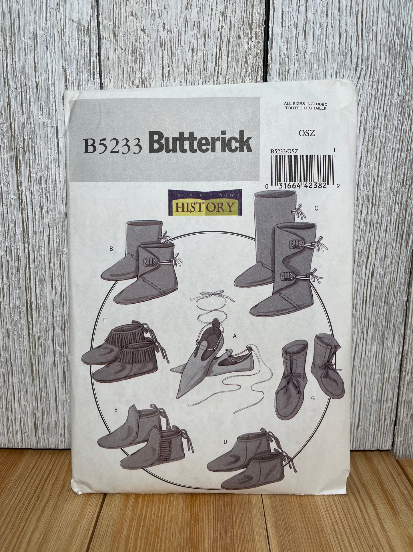 Butterick B5233 Historic Footwear Pattern Leather Boots, Moccasins, Slippers, Sandals Size 5"-13" UNCUT FF