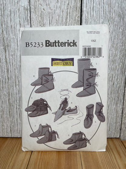 Butterick B5233 Historic Footwear Pattern Leather Boots, Moccasins, Slippers, Sandals Size 5"-13" UNCUT FF
