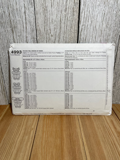 Simplicity 4993 Rag Quilt Wall Hanging Throw Dog Cat Bear One Size Pattern UNCUT FF