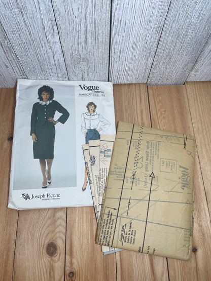 Vogue 2925 Jacket, Skirt, Blouse with Ruffled Collar Pattern Joseph Picone Size 14 UNCUT FF