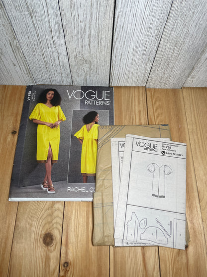 Vogue V1798 V-neck Loose Pullover Dress with Slit Size 8-16 Pattern UNCUT FF