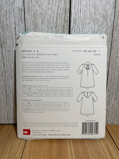 Oliver + S Girls Child Dress and Shorts Physical Pattern (U PIC Pattern) UNCUT FACTORY FOLDED Oliver and S