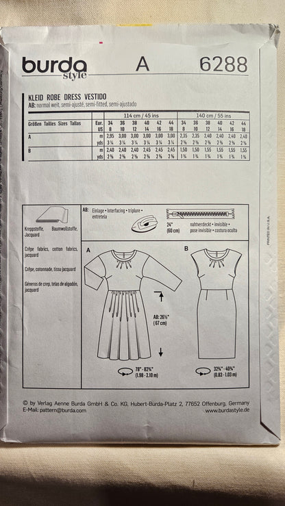 Burda #6297 misses dress sizes 8-18 uncut ff sewing pattern