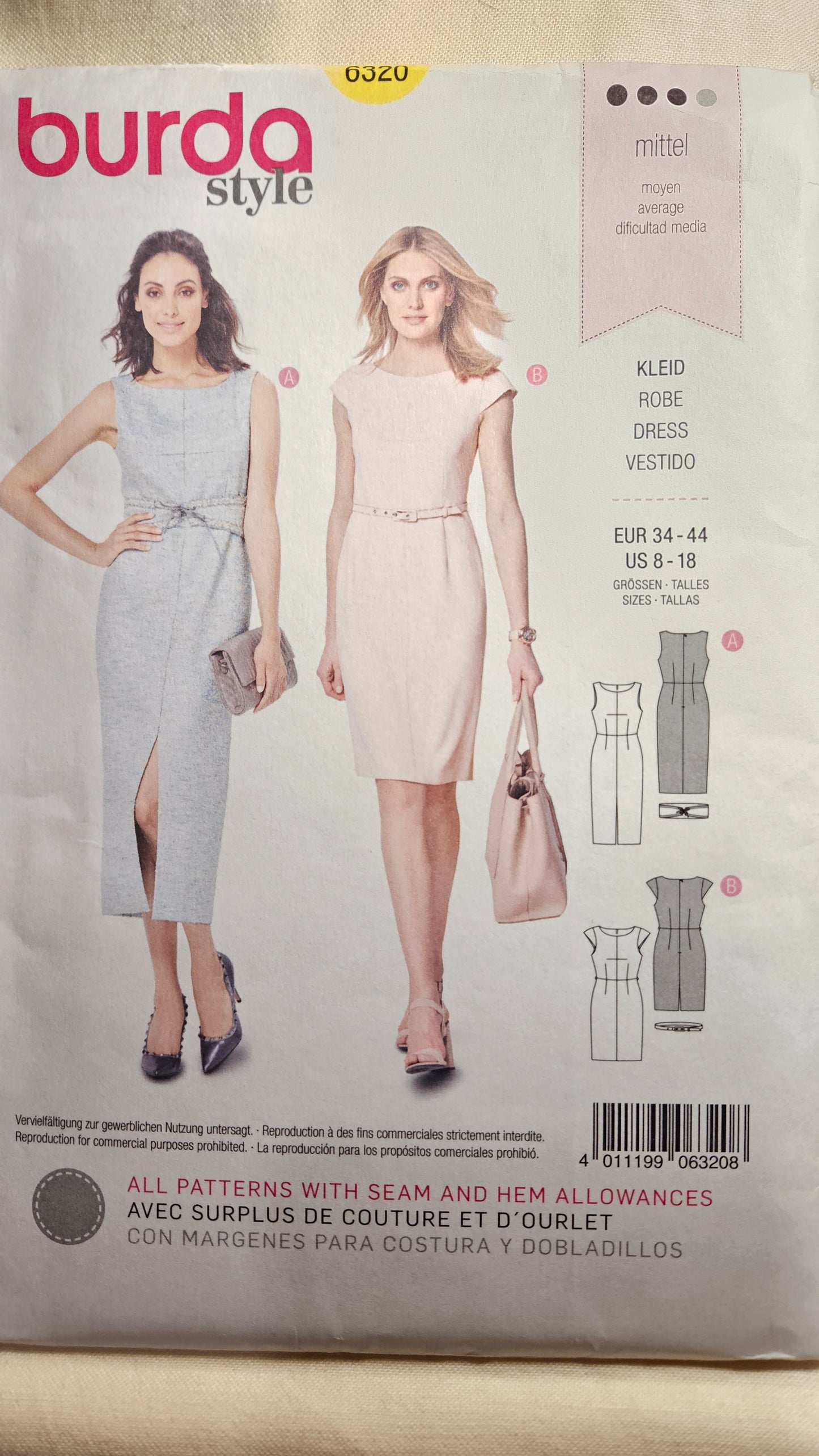 Burda #6320 misses dress sizes 8-18 uncut ff sewing pattern