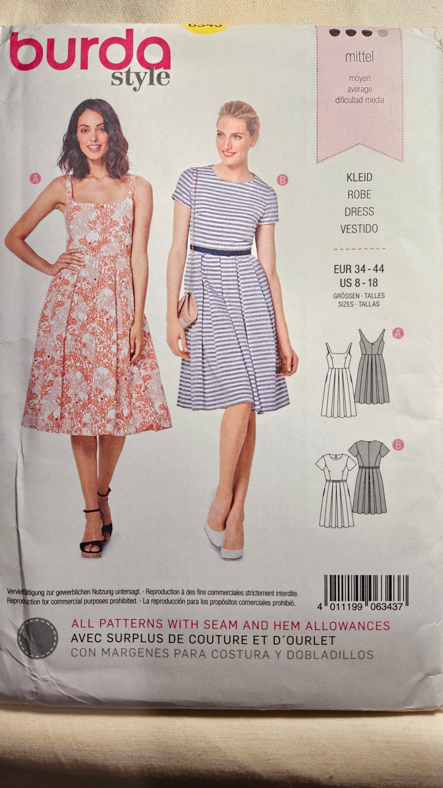 Burda #6343 misses dress sizes 8-18 uncut ff sewing pattern