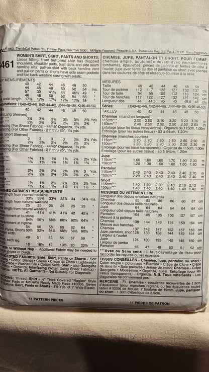 McCall's #6461 misses sizes I 42-46 uncut ff sewing pattern