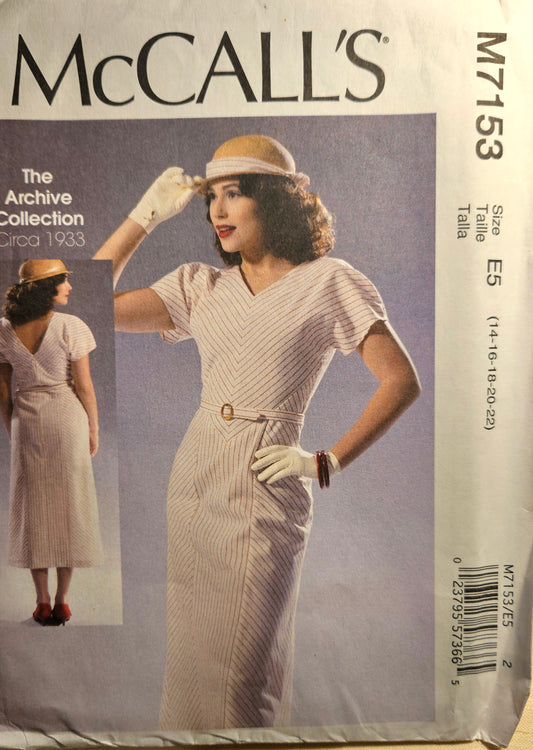 McCall's #M7153 misses dress size E5 14-22 uncut ff sewing pattern