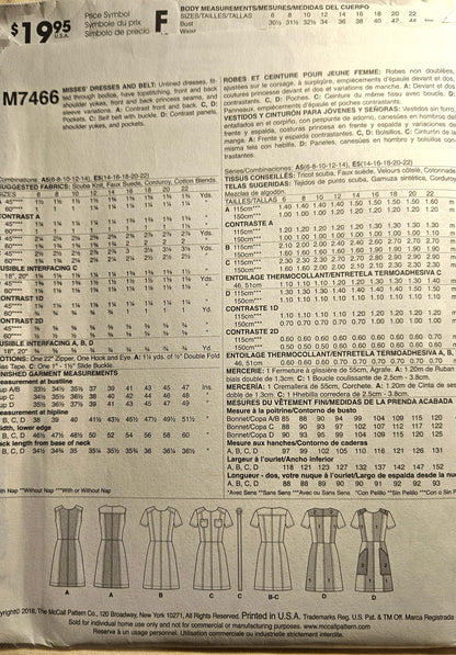 McCall's #M7466 misses size A5 6-14 uncut ff sewing pattern