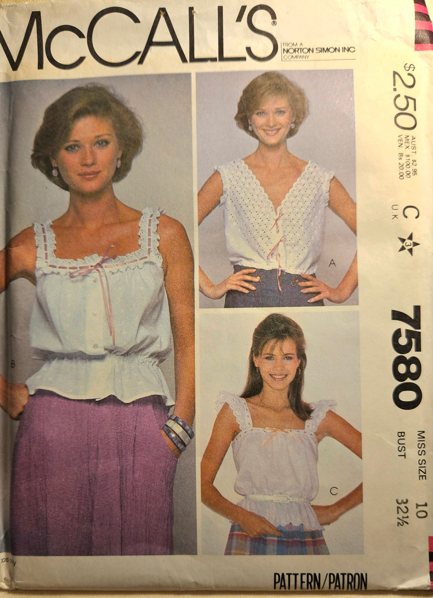 McCall's #7580 misses size 10 camisole uncut ff sewing pattern