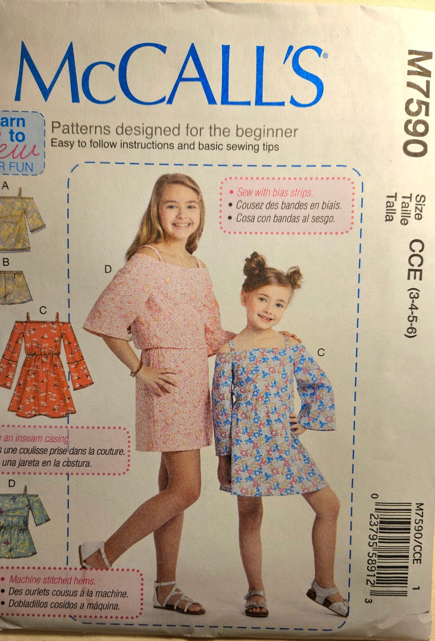 McCall's #M7590 girl child sizes CCE 3-6 romper uncut ff sewing pattern