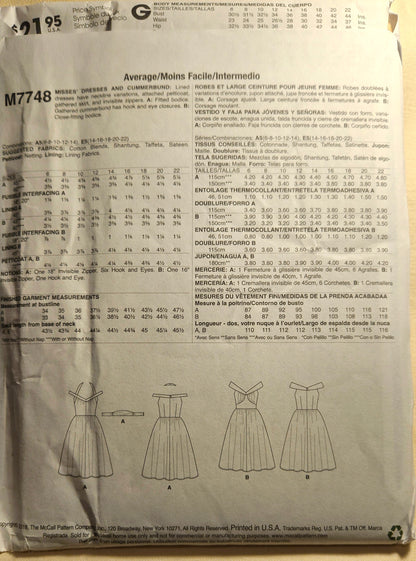 McCall's #M7748 misses dress size E5 14-22 uncut ff sewing pattern