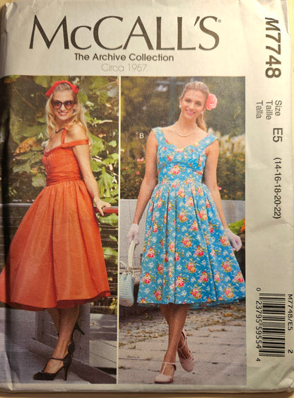 McCall's #M7748 misses dress size E5 14-22 uncut ff sewing pattern