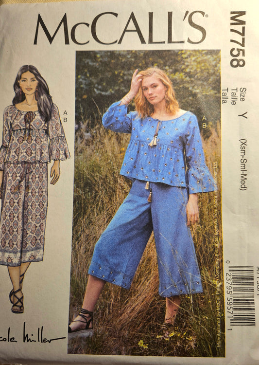 McCall's #M7758 misses size Y XS-M uncut ff sewing pattern