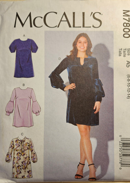 McCall's #M7800 misses dress size A5 6-14 uncut ff sewing pattern