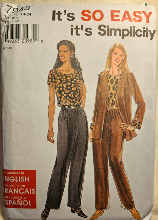 Simplicity #7948 misses jumpsuit sizes A 14-24 uncut ff sewing pattern