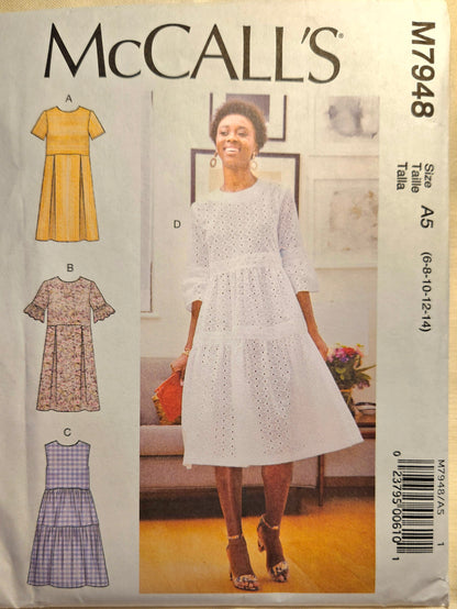 McCall's #M7948 misses dress size A5 6-14 uncut ff sewing pattern