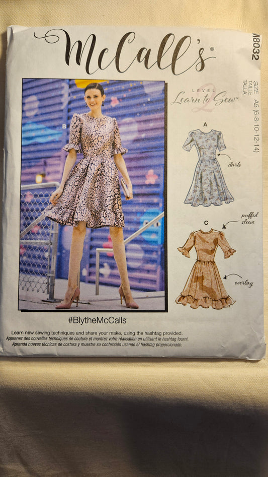 McCall's #M8032 misses dress size A5 6-14 uncut ff sewing pattern