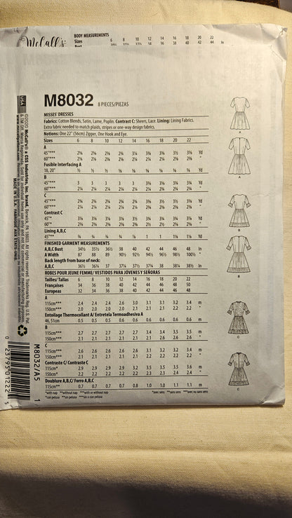 McCall's #M8032 misses dress size A5 6-14 uncut ff sewing pattern