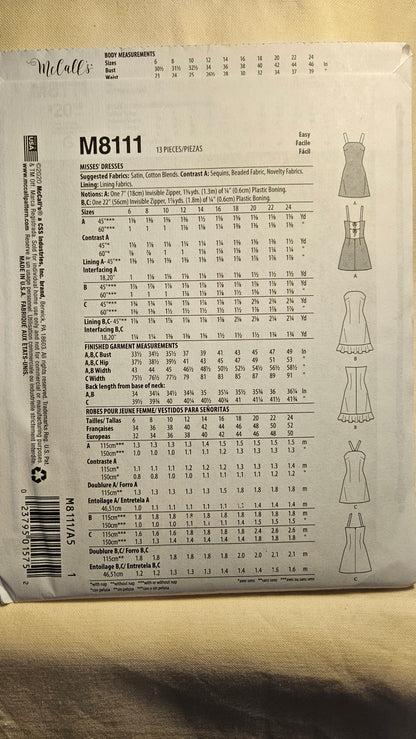 McCall's #M8111 misses dress size A5 6-14 uncut ff sewing pattern