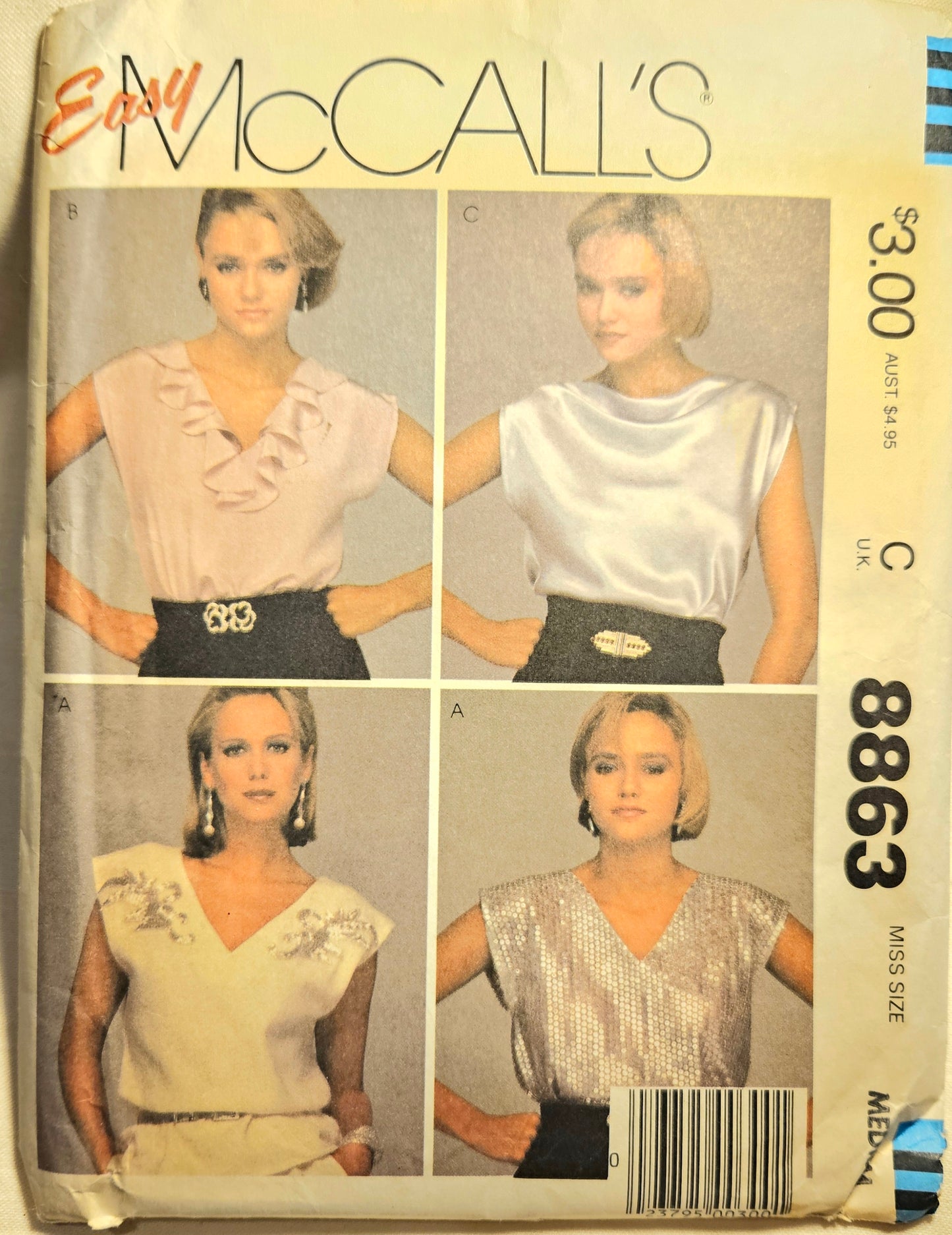 McCall's #8863 tops misses size M uncut ff sewing pattern