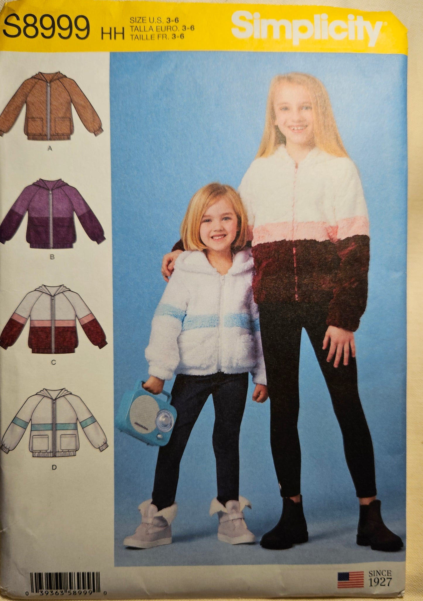 Simplicity #S8999 girls jacket HH 3-6 uncut ff sewing pattern